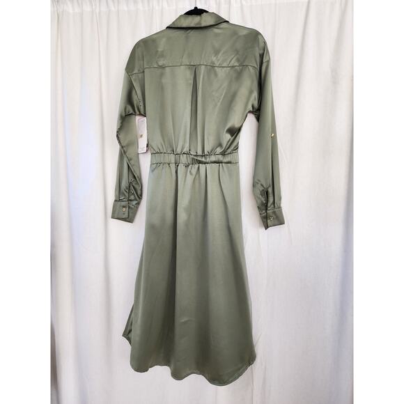 French Connection NWT shirt dress olive green button front belted preppy career - Picture 10 of 12